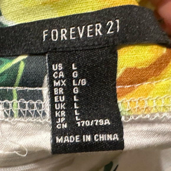 Forever 21 White Wide-Leg Tropical Print Pants with Green & Yellow - Picture 6 of 6